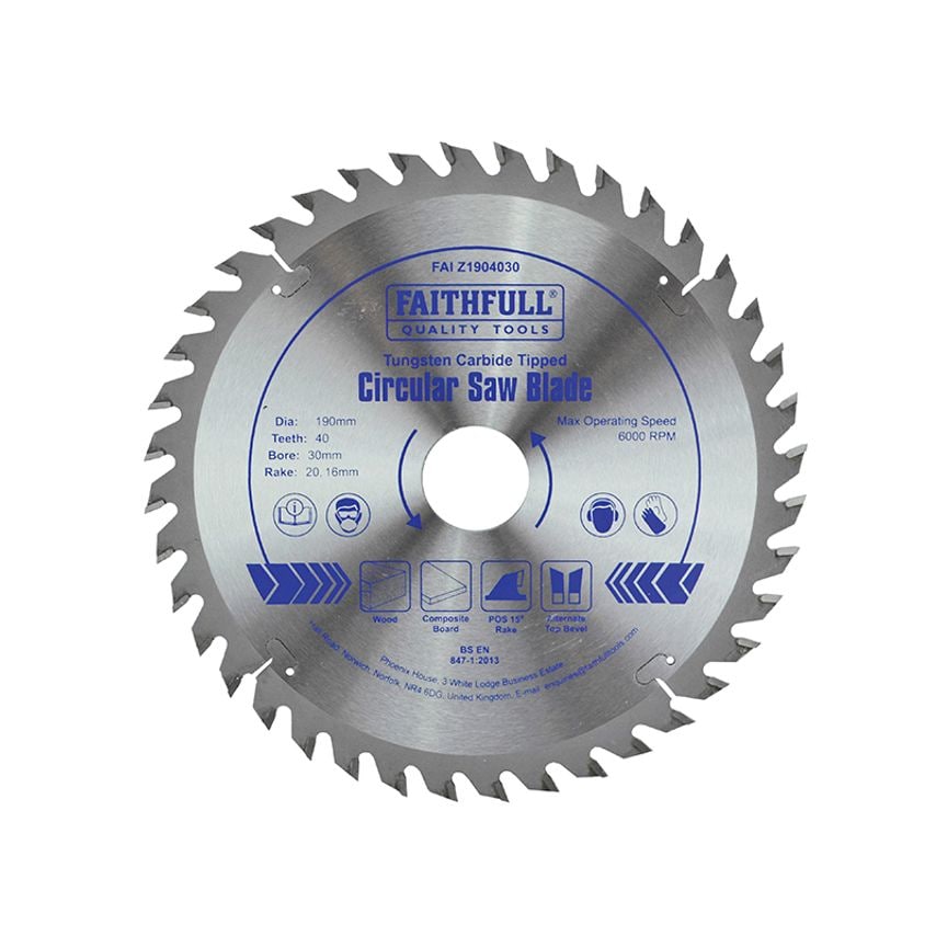TCT Circular Saw Blade 190 x 30mm x 40T POS FAIZ1904030