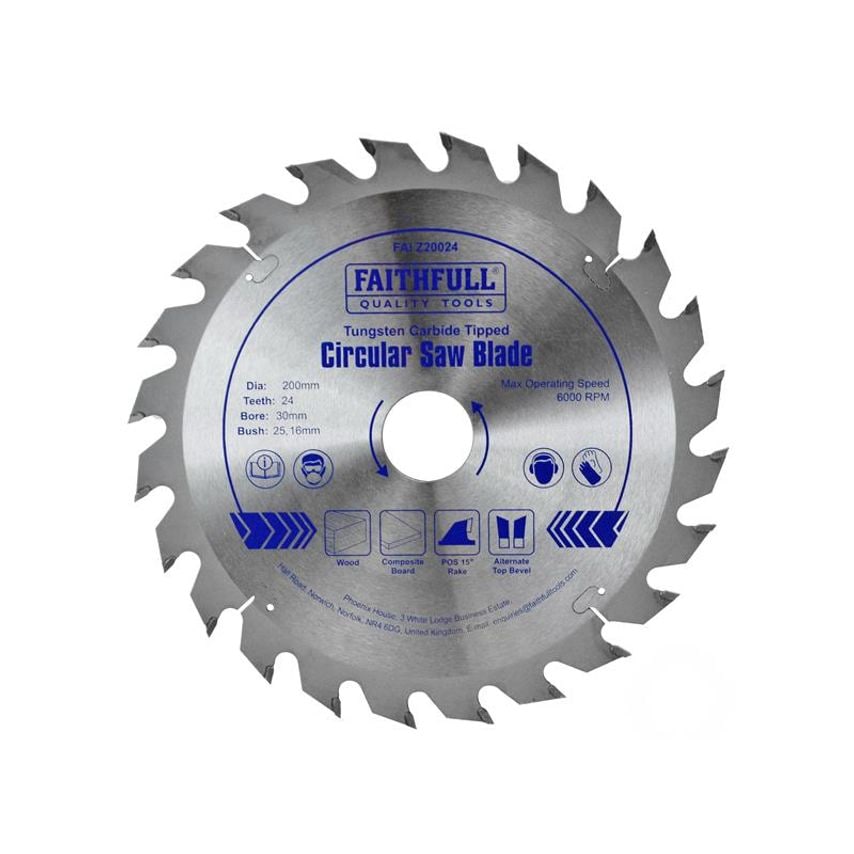 TCT Circular Saw Blade 200 x 30mm x 24T POS FAIZ20024