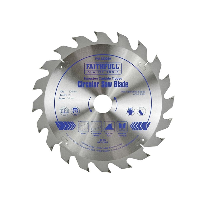 TCT Circular Saw Blade 230 x 30mm x 20T POS FAIZ23020