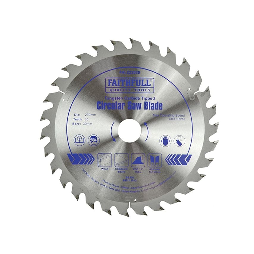 TCT Circular Saw Blade 230 x 30mm x 30T POS FAIZ23030