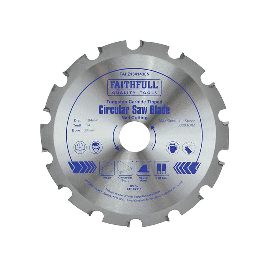TCT Circular Saw Blade Nail Cutting 184 x 30mm x 14T NEG FAIZ1841430N