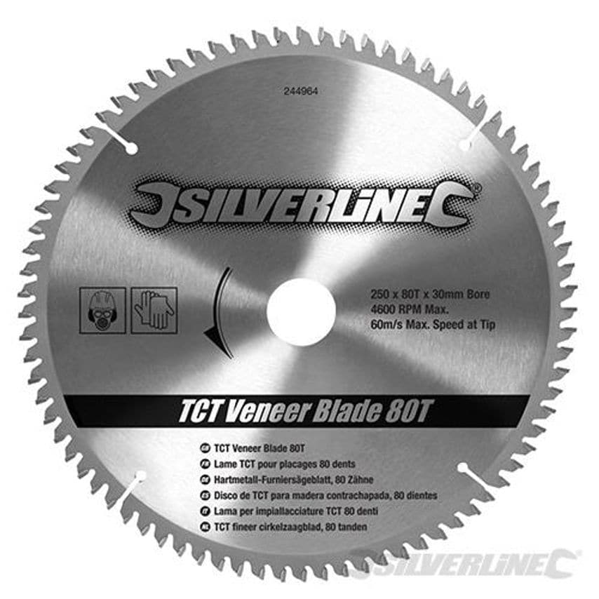 TCT Veneer Blade 80T 250 X 30 - 25, 20, 16mm Rings