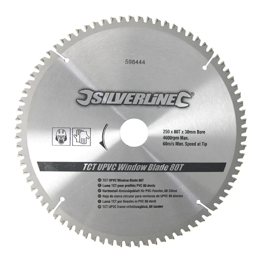 TCT uPVC Window Blade 80T 250 X 30 - 25, 20, 16mm Rings