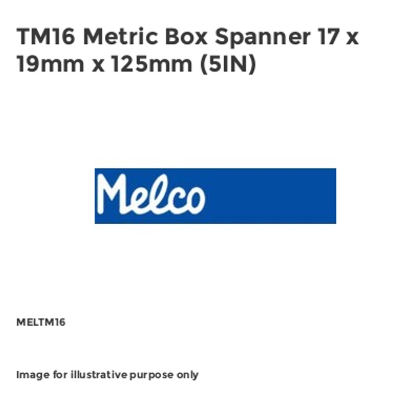 TM16 Metric Box Spanner 17 x 19mm x 125mm (5IN) MELTM16
