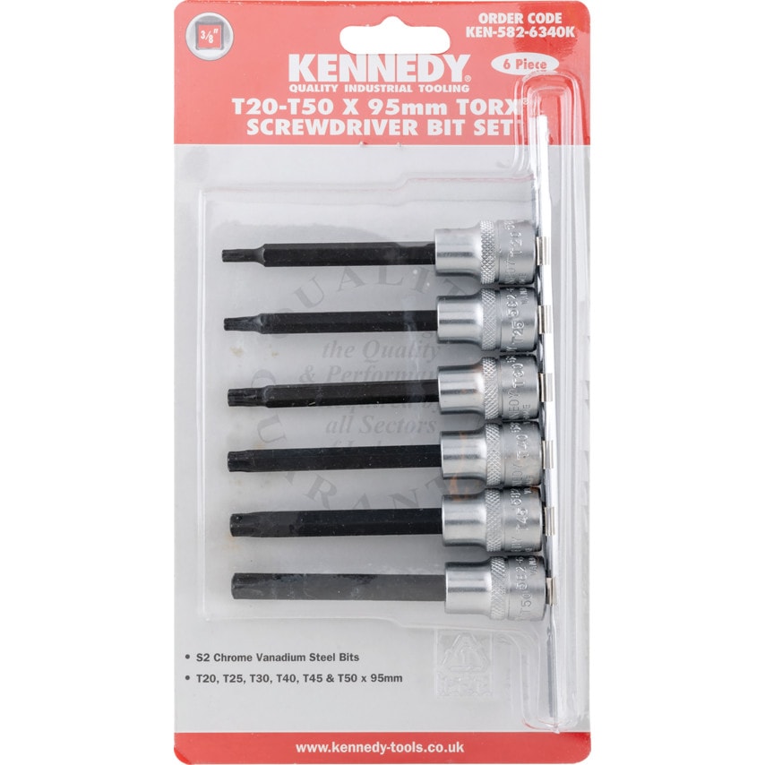 TORX Bit Set 1/2" Square Drive T20 - T50 x 95mm (6 Piece) Chrome Vanadium