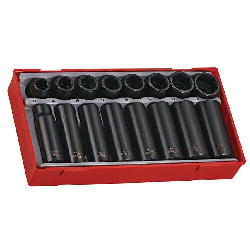 TT9116 Regular/Deep Impact Socket Set, 16 Piece- 1/2in Drive TENTT9116