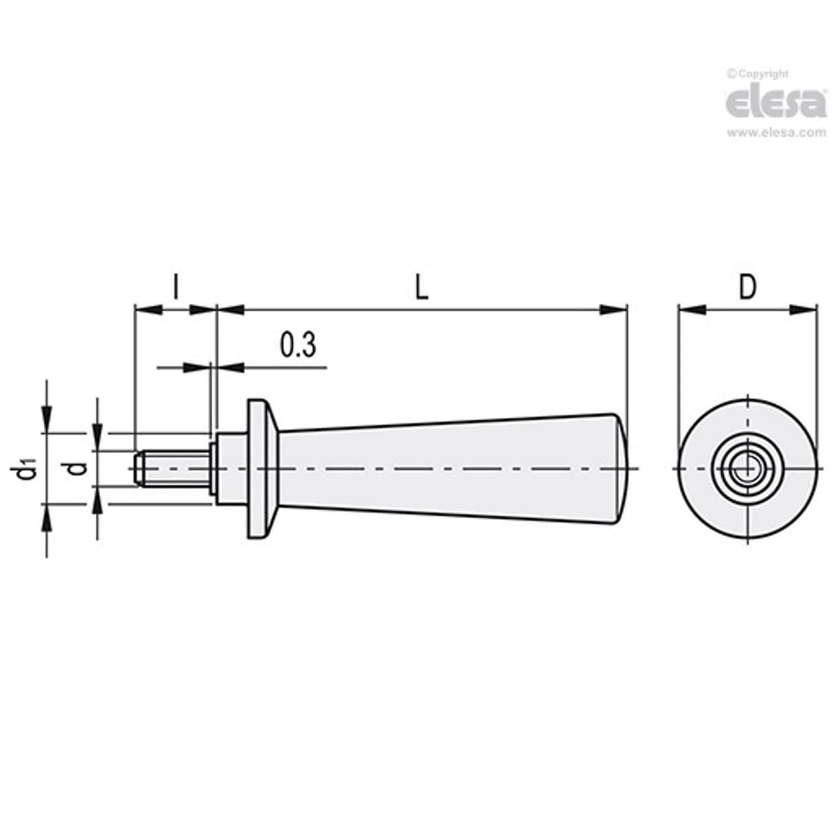Tapered fixed handle-I.167/103 p-M8x25