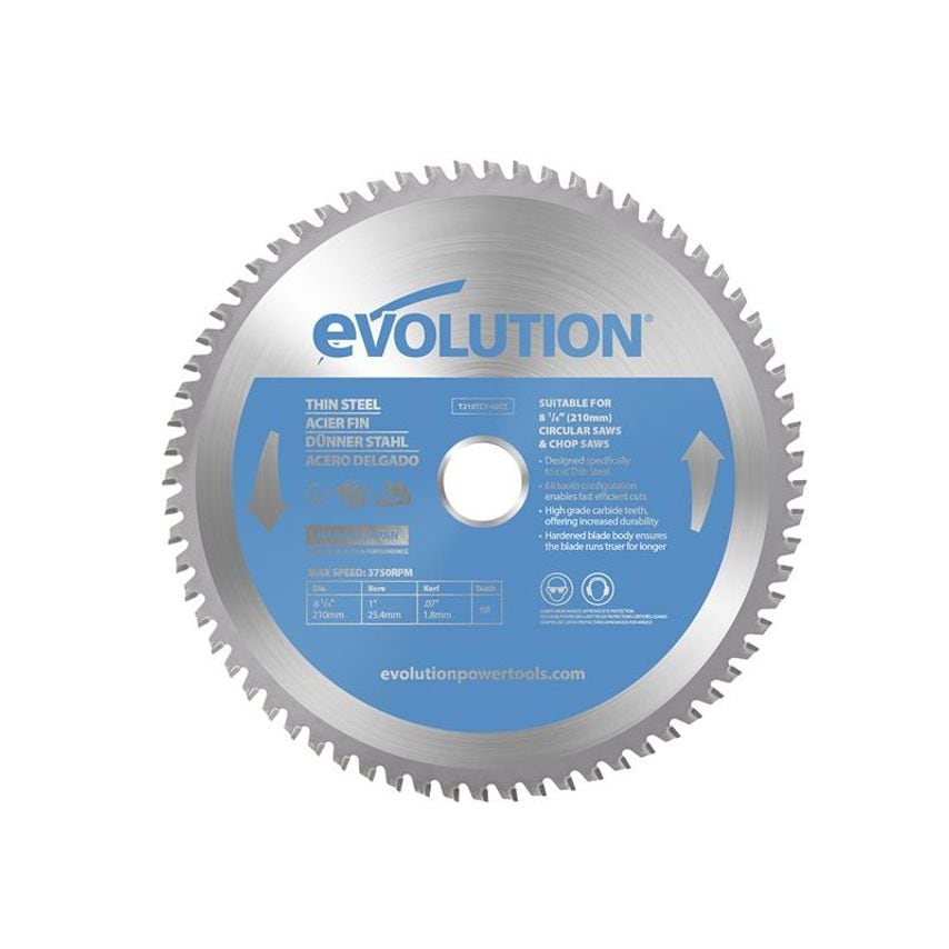 Thin Steel Cutting Circular Saw Blade 210 x 25.4 x 68T EVLT210TC68C
