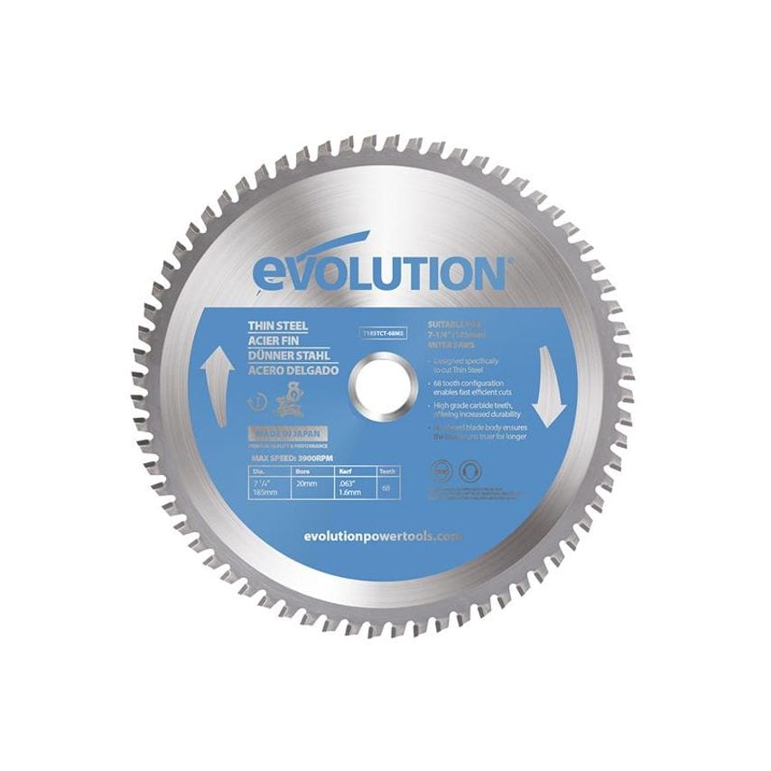 Thin Steel Cutting Mitre Saw Blade 185 x 25.4mm x 68T EVLT185TC68M