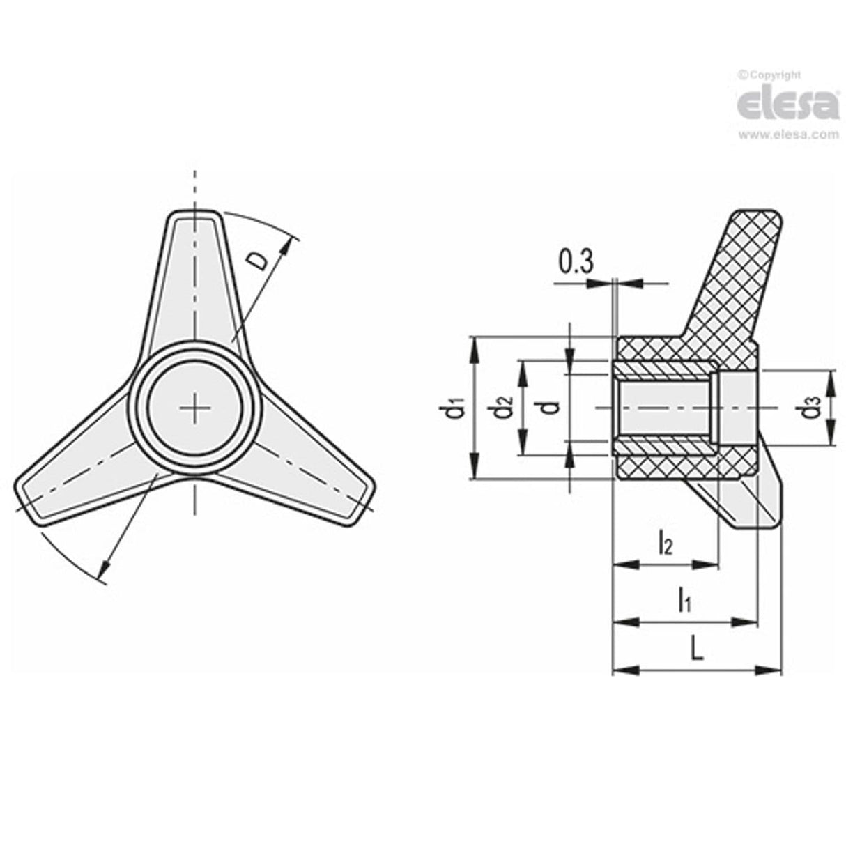 Three-arm knob-VB.639/45 FP-M8