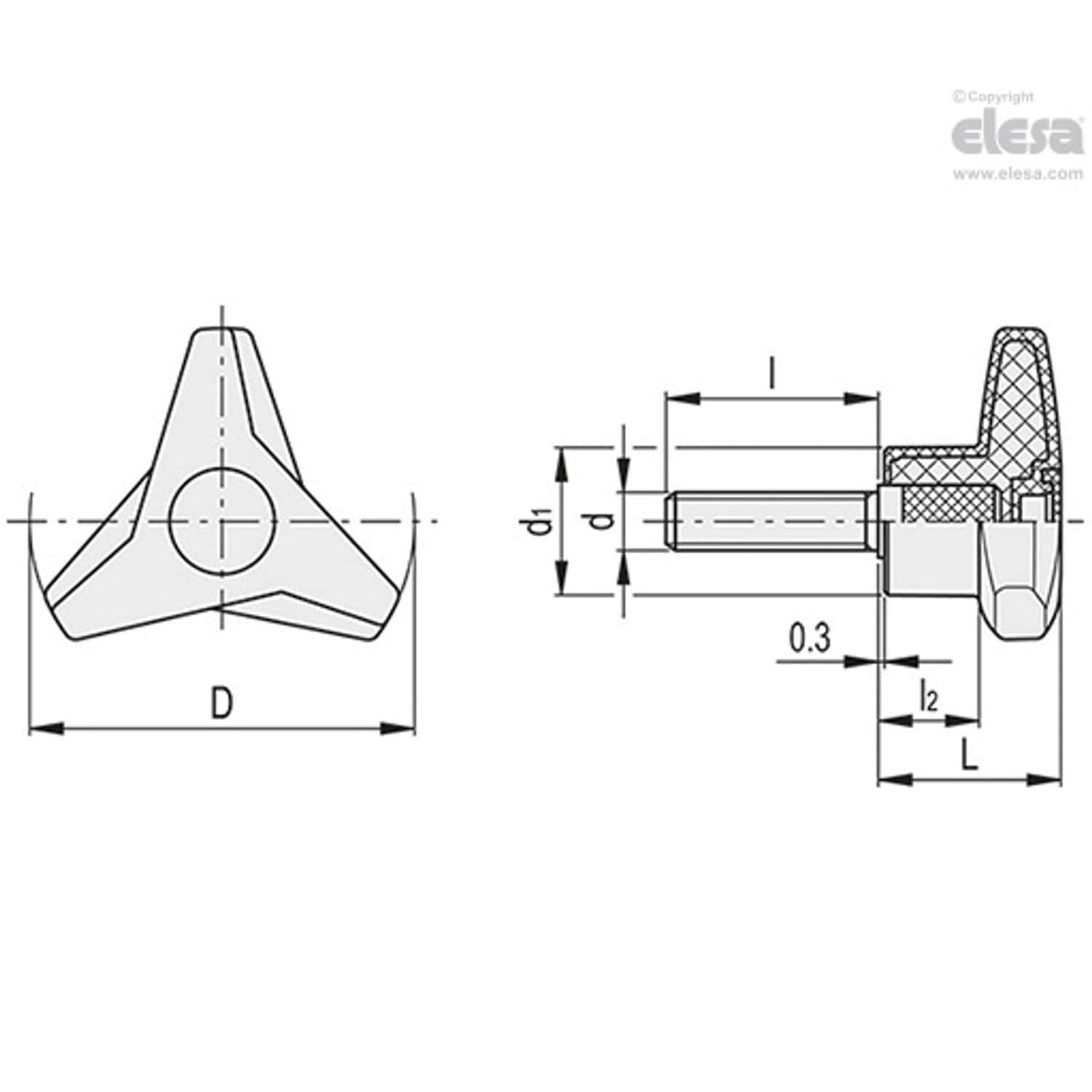 Three-arm knob-VB.839/63 p-M8x25-C17 Green