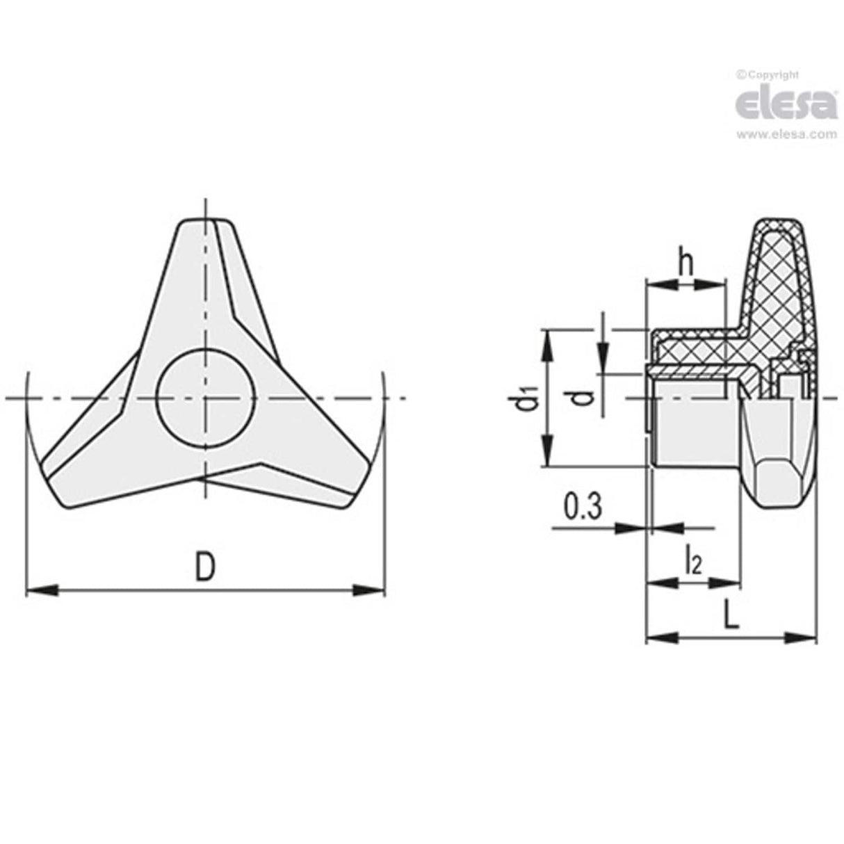 Three-arm knob-VB.839/80 B-M12-C3 Grey