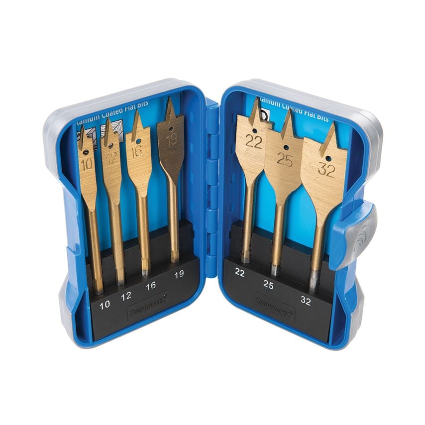 Titanium-Coated Flat Bit Set 7 Piece 10 - 32mm