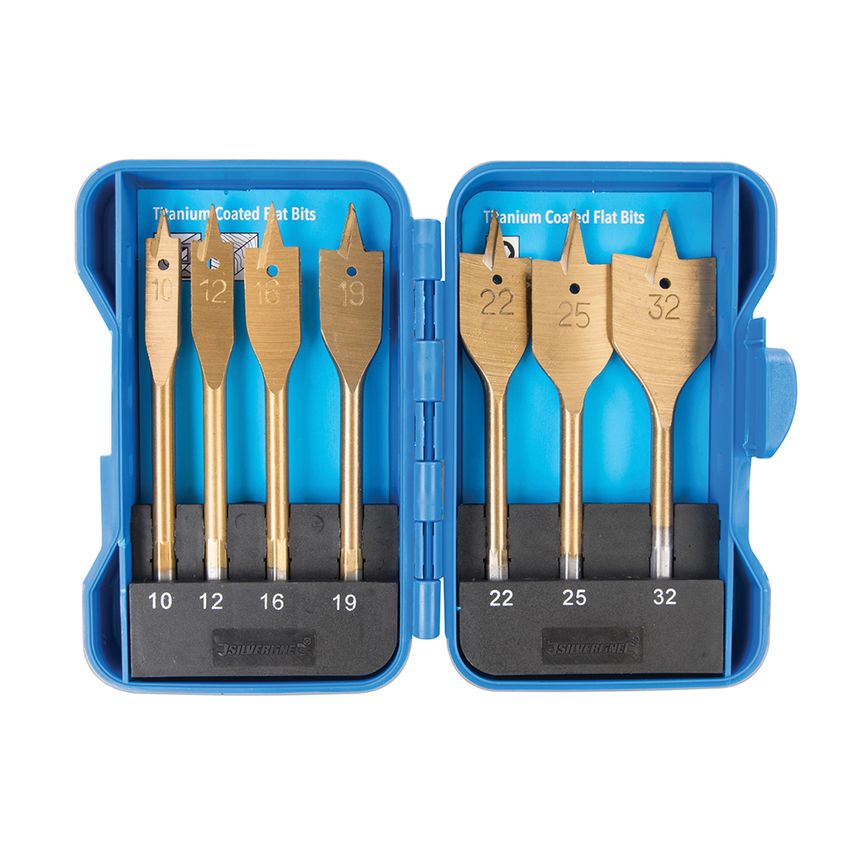 Titanium-Coated Flat Bit Set 7 Piece 10 - 32mm