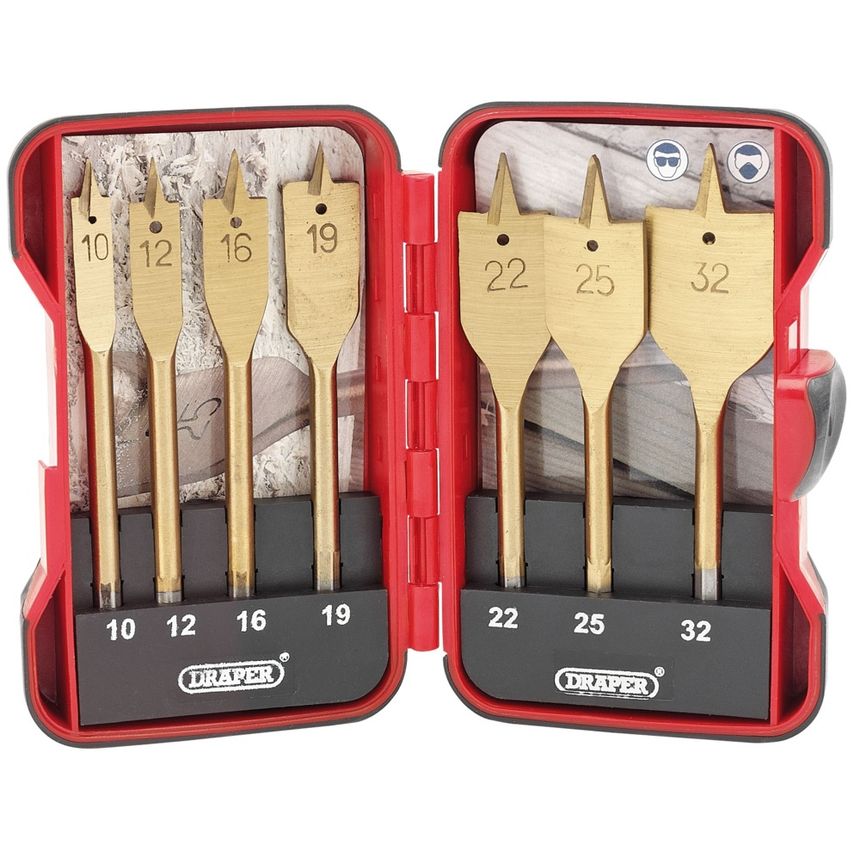 Titanium Nitride Coated Flat Wood Bit Set 7 Piece