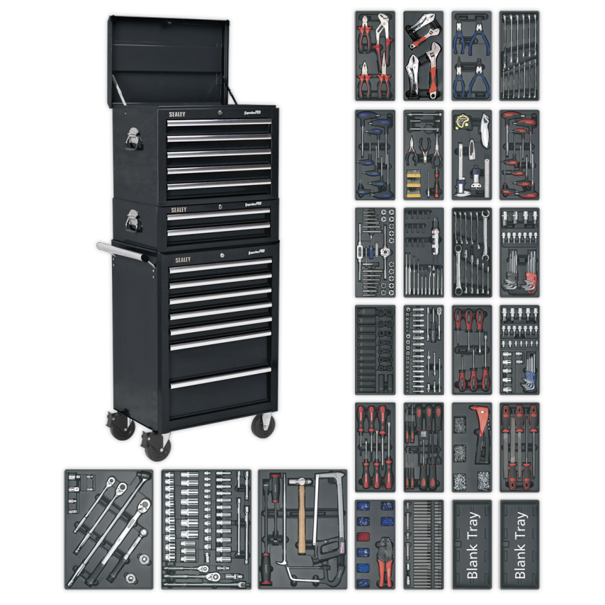 Tool Chest Combination 14 Drawer with Ball Bearing Slides - Black & 1179PC Tool Kit