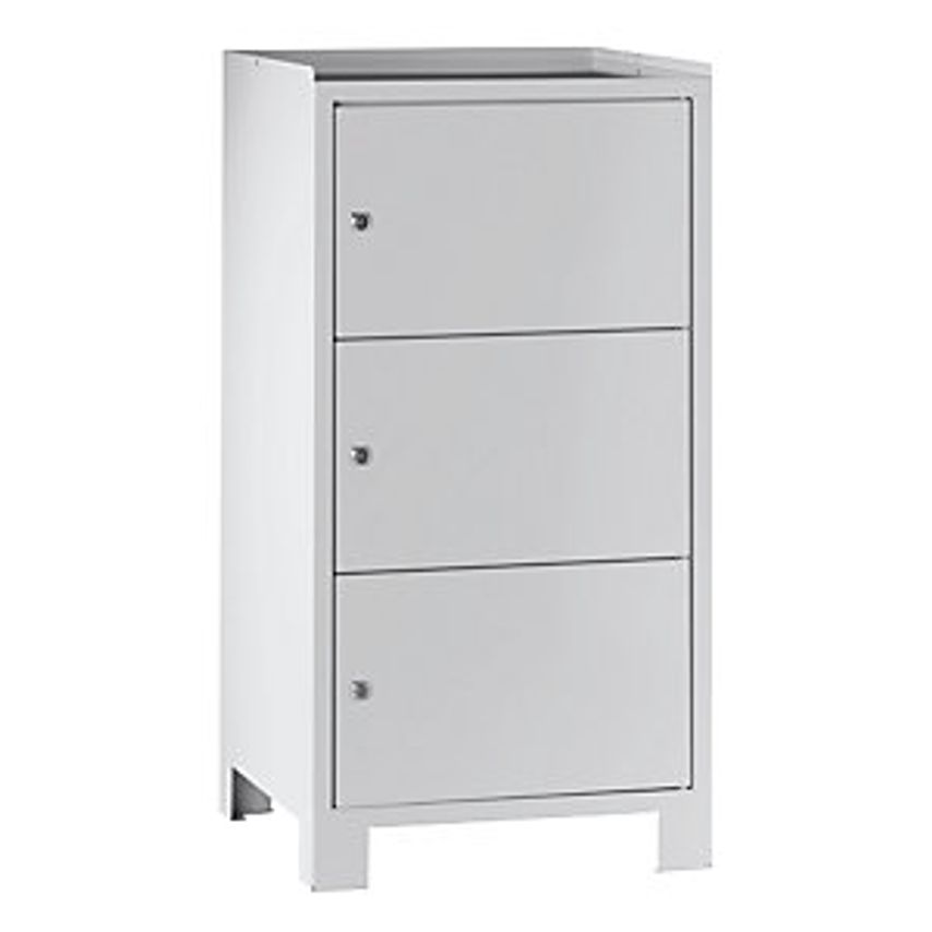 Tool Cupboard With Feet, HxWxD 1000 X 500 X 500mm, 3 Lockable Compartments, Light Grey RAL 7035