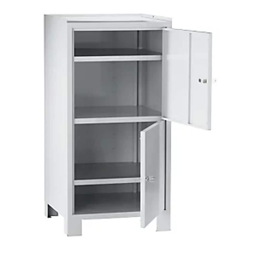 Tool Cupboard With Feet - HxWxD 1000 X 500 X 500mm - 2 Lockable Compartments With 1 Shelf Each, Light Grey RAL 7035