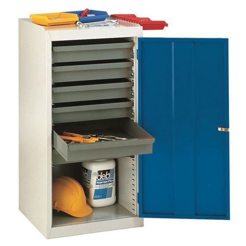 Tool Cupboards - Single Door, Blue with 6 Drawers