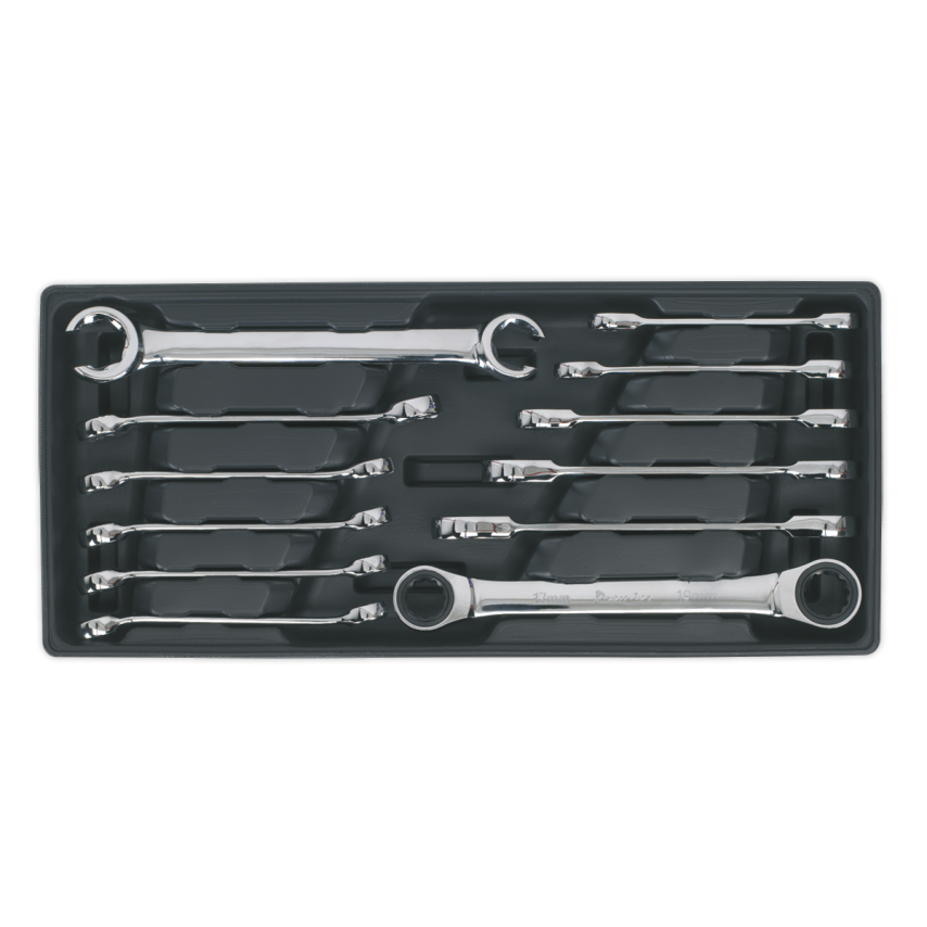 Tool Tray with Flare Nut & Ratchet Ring Spanner Set 12 Piece