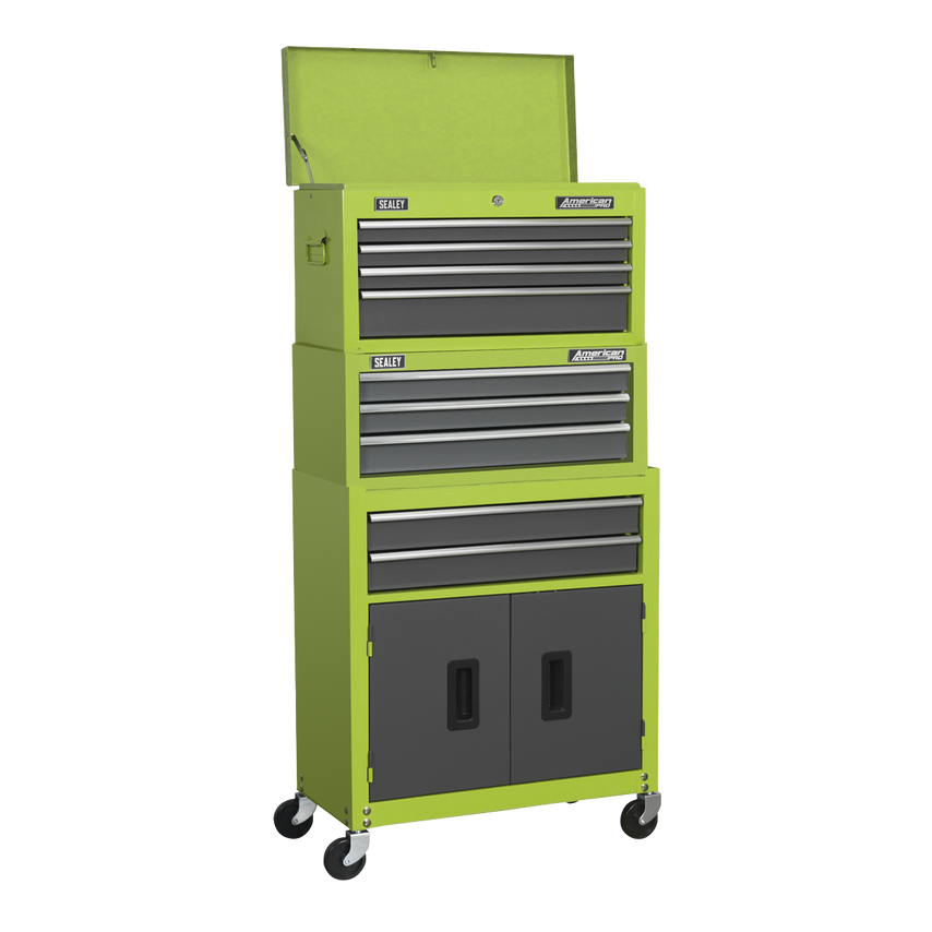 Topchest, Mid-box & Rollcab 9 Drawer Stack - Hi-vis Green