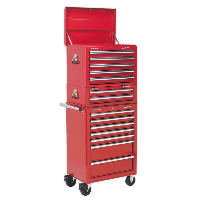 Topchest, Mid-box & Rollcab Combination 14 Drawer with Ball Bearing Slides - Red