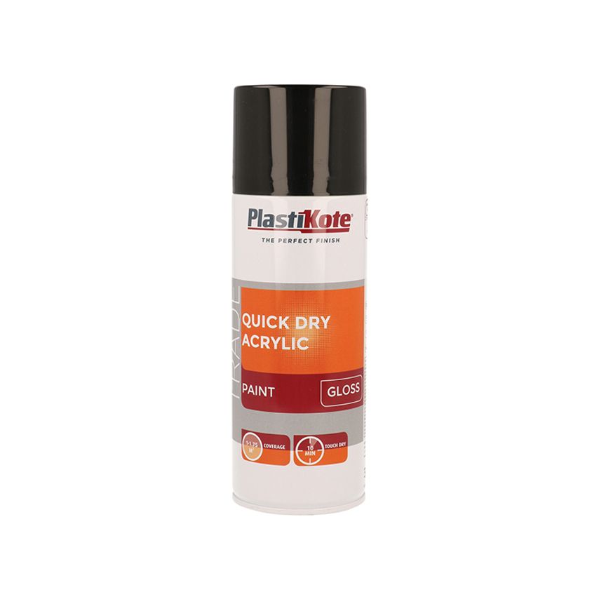 Trade Quick Dry Acrylic Spray Paint Gloss Black 400ml PKT71009