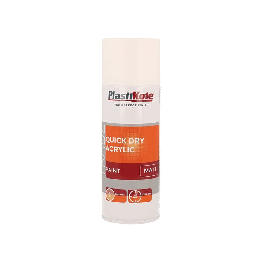 Trade Quick Dry Acrylic Spray Paint Matt White 400ml PKT71010
