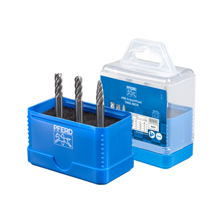 Tungsten Carbide High-Performance Burr Set 1906 Inox 3-Piece Shank Diameter 6 mm for Stainless Steel