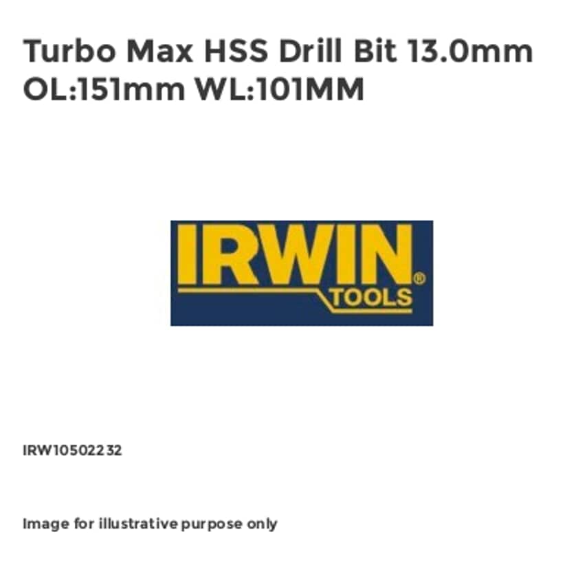 Turbo Max HSS Drill Bit 13.0mm OL:151mm WL:101MM