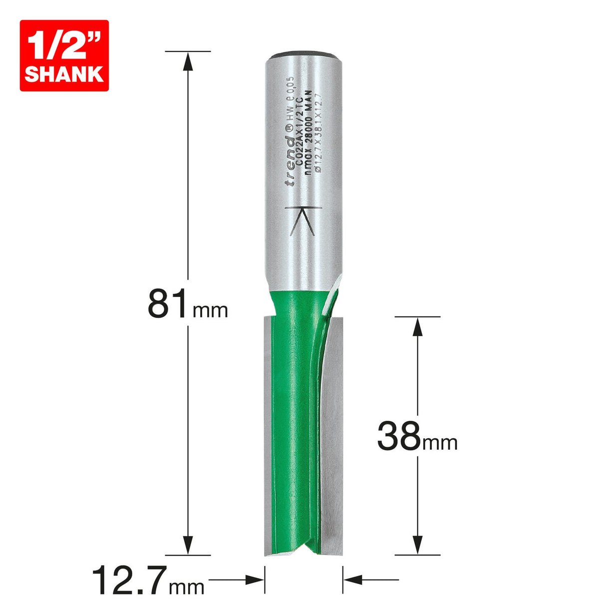 Two Flute Cutter 12.7mm Diameter - C022AX1/2TC