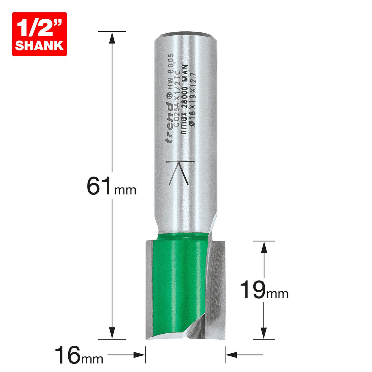 Two Flute Cutter 16mm Diameter - C025AX1/2TC