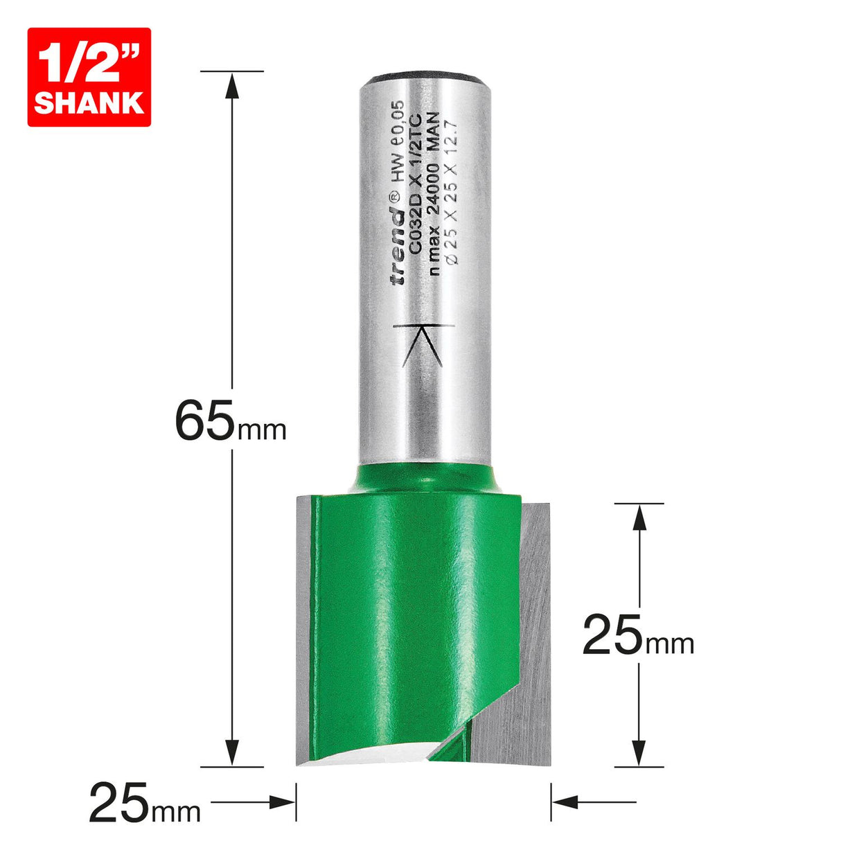 Two Flute Cutter 25mm Diameter - C032DX1/2TC