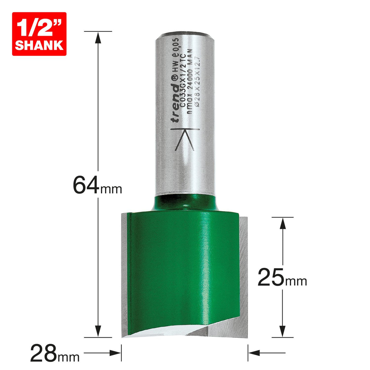 Two Flute Cutter 28mm Diameter - C033GX1/2TC