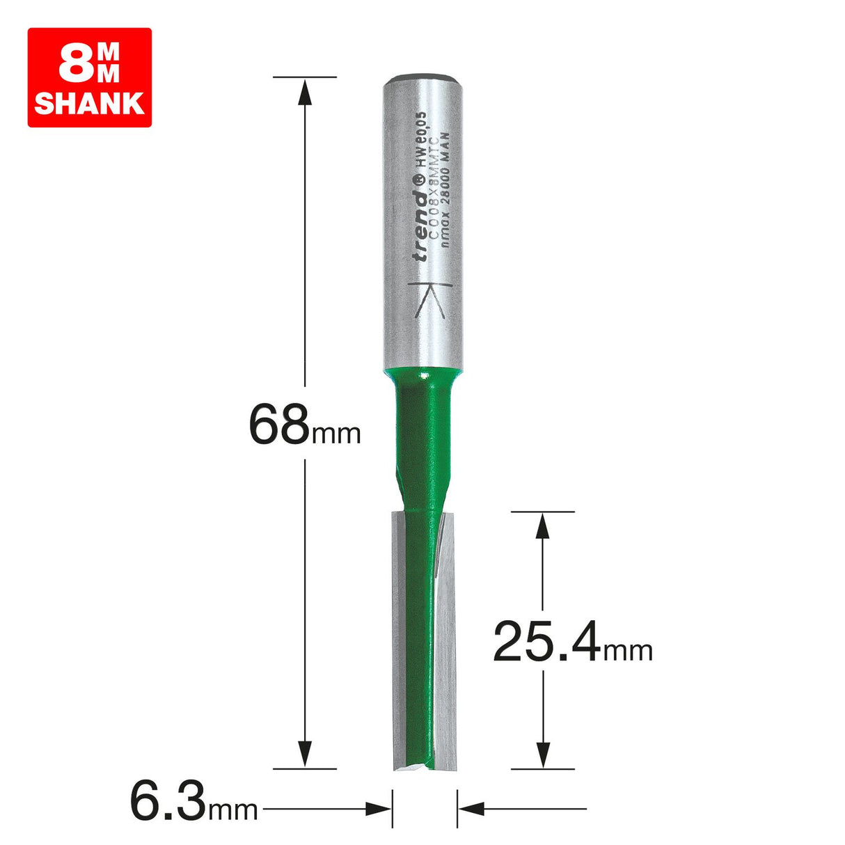 Two Flute Cutter 6.3mm Diameter - C008X8MMTC