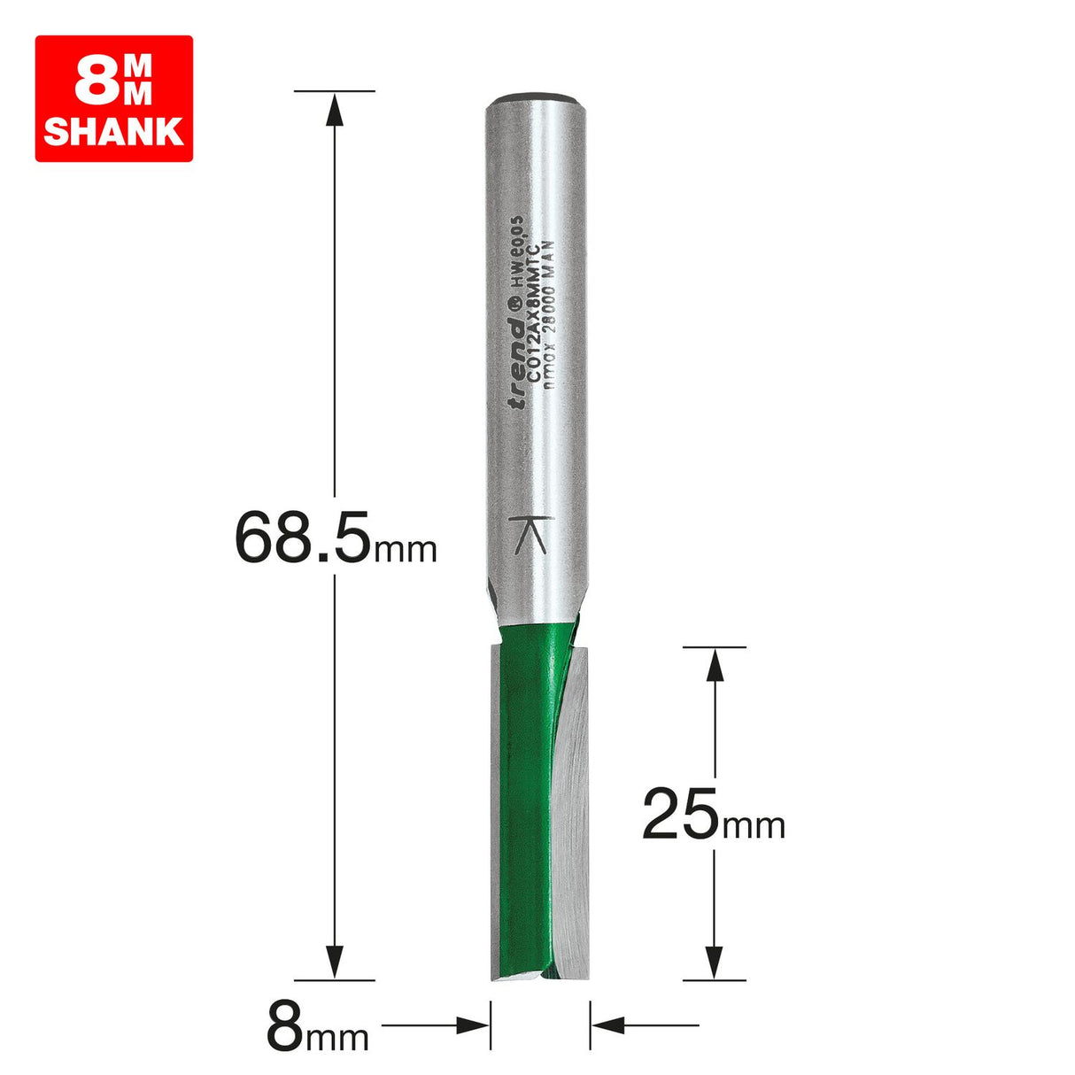 Two Flute Cutter 8.0mm Diameter - C012AX8MMTC
