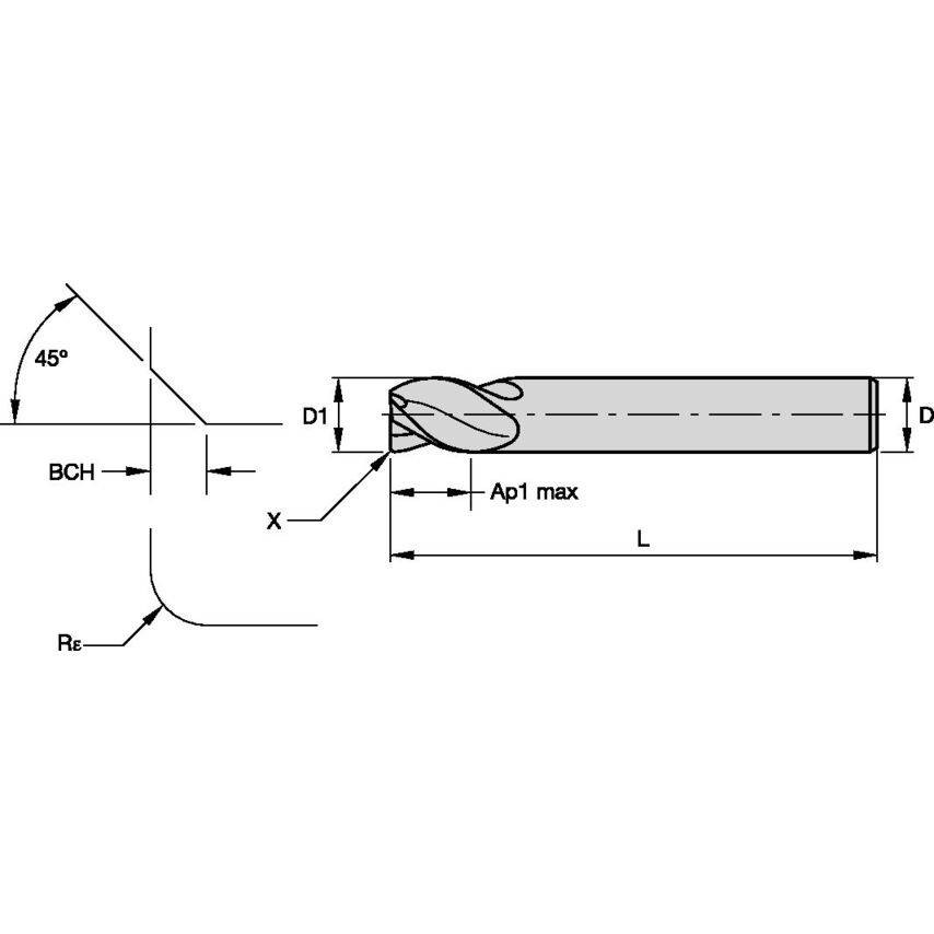 UADE375J4ARA Carbide End Mill 3/8X3/8X1/2X2