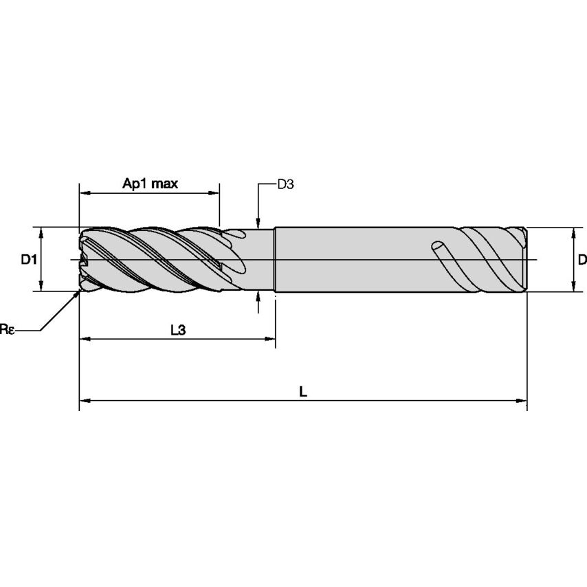 UDDE0800B5ARB Carbide End Mill UDDEW 8MMX19MM
