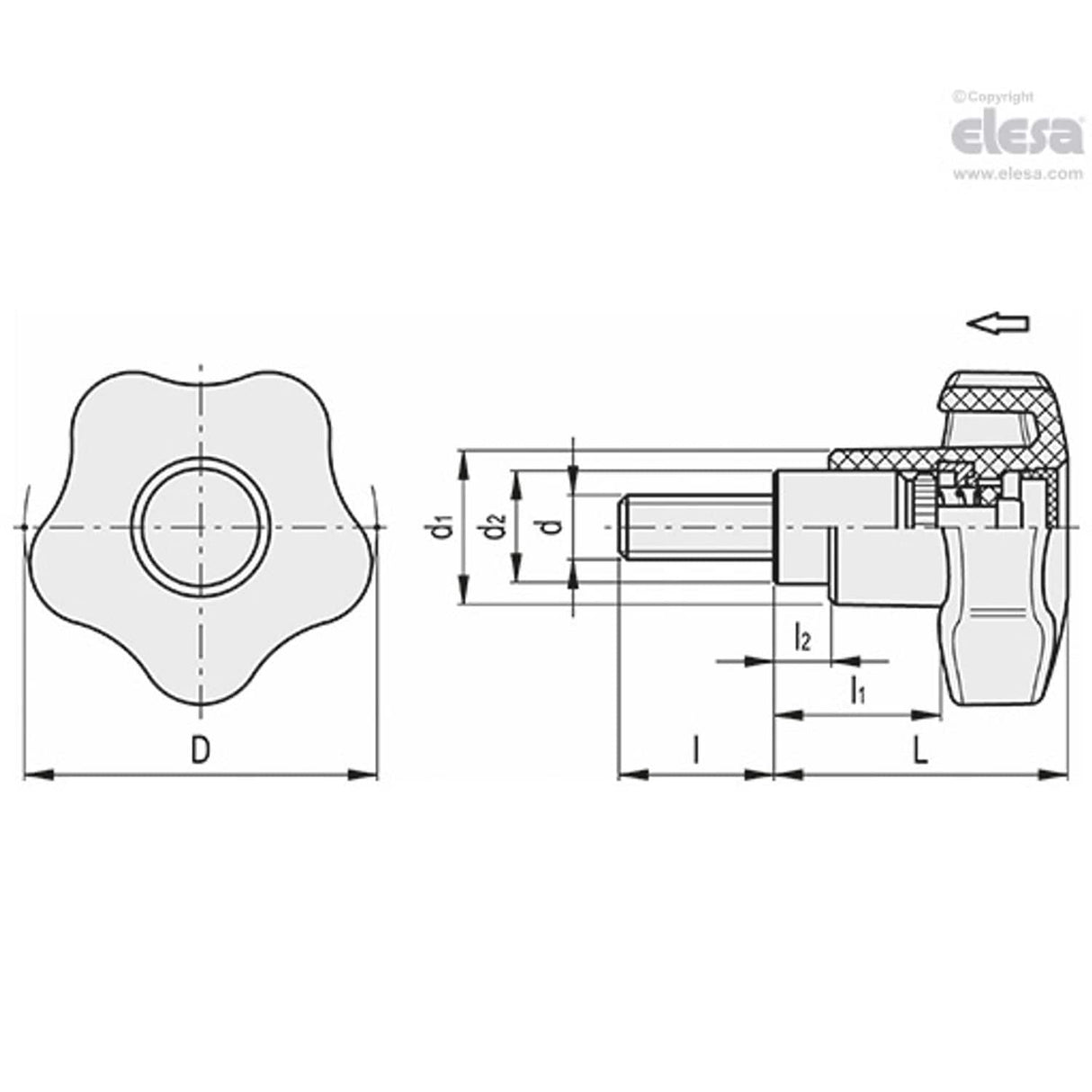 VCTS-Z Safety lobe knobs Technopolymer push action Stainless steel threade pin VCTS-Z-50-SST-p-M8x25