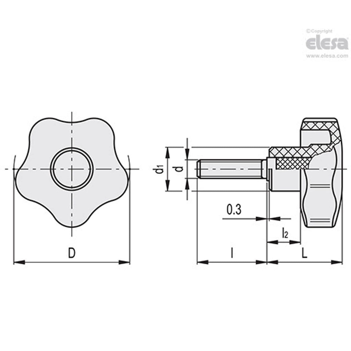 VCT Lobe knobs Technopolymer Zinc-plated steel threaded stud with cap VCT.32 p-M5x20-C4
