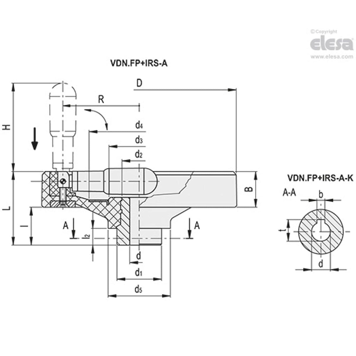 VDNFP Solid handwheels Duroplast steel hub Safety fold-away handle drilled hub VDN.225 FP+IRS-A20-K