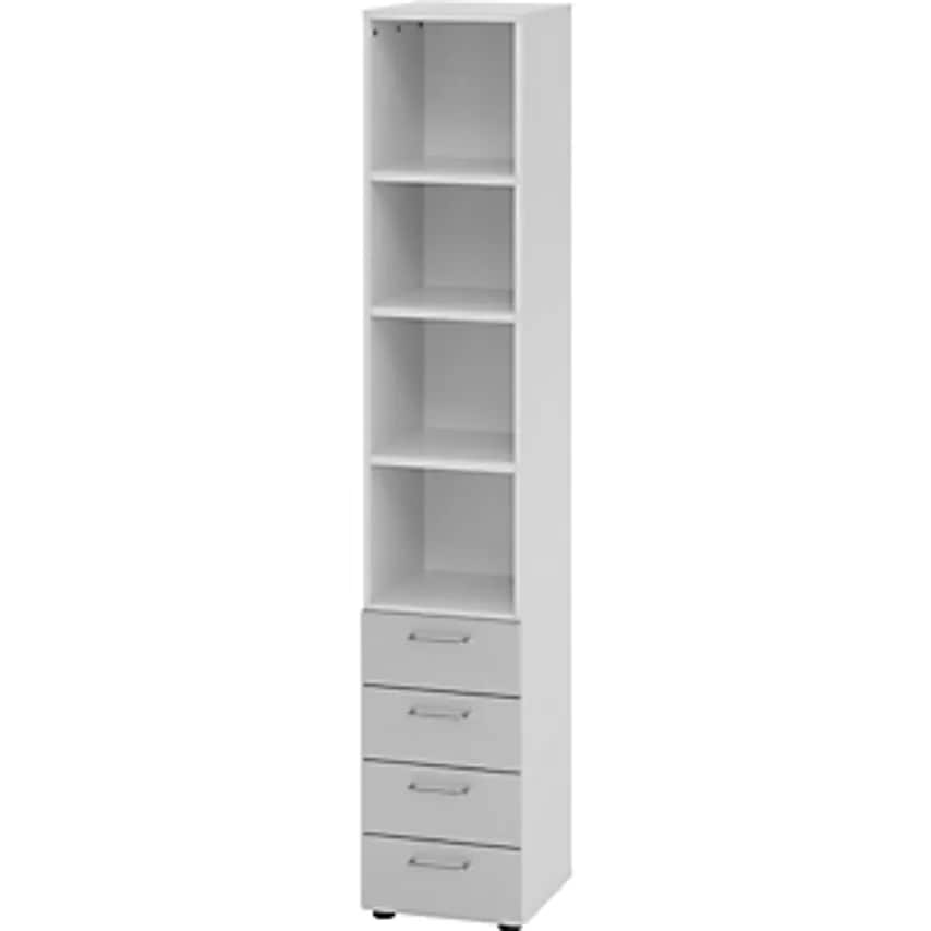 VERA-ZWO - Combination Shelf/Drawer Unit, HxWxD 2156 X 400 X 420mm, Light Grey/Silver