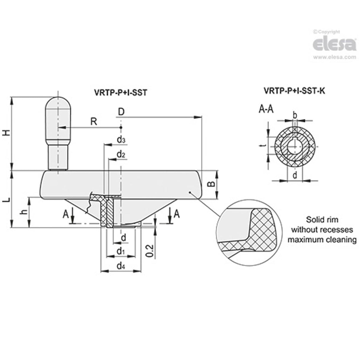 VRTP-P-SST Spoked handwheels with solid section Technopolymer Revolving handle VRTP.125-P+I-SST-12