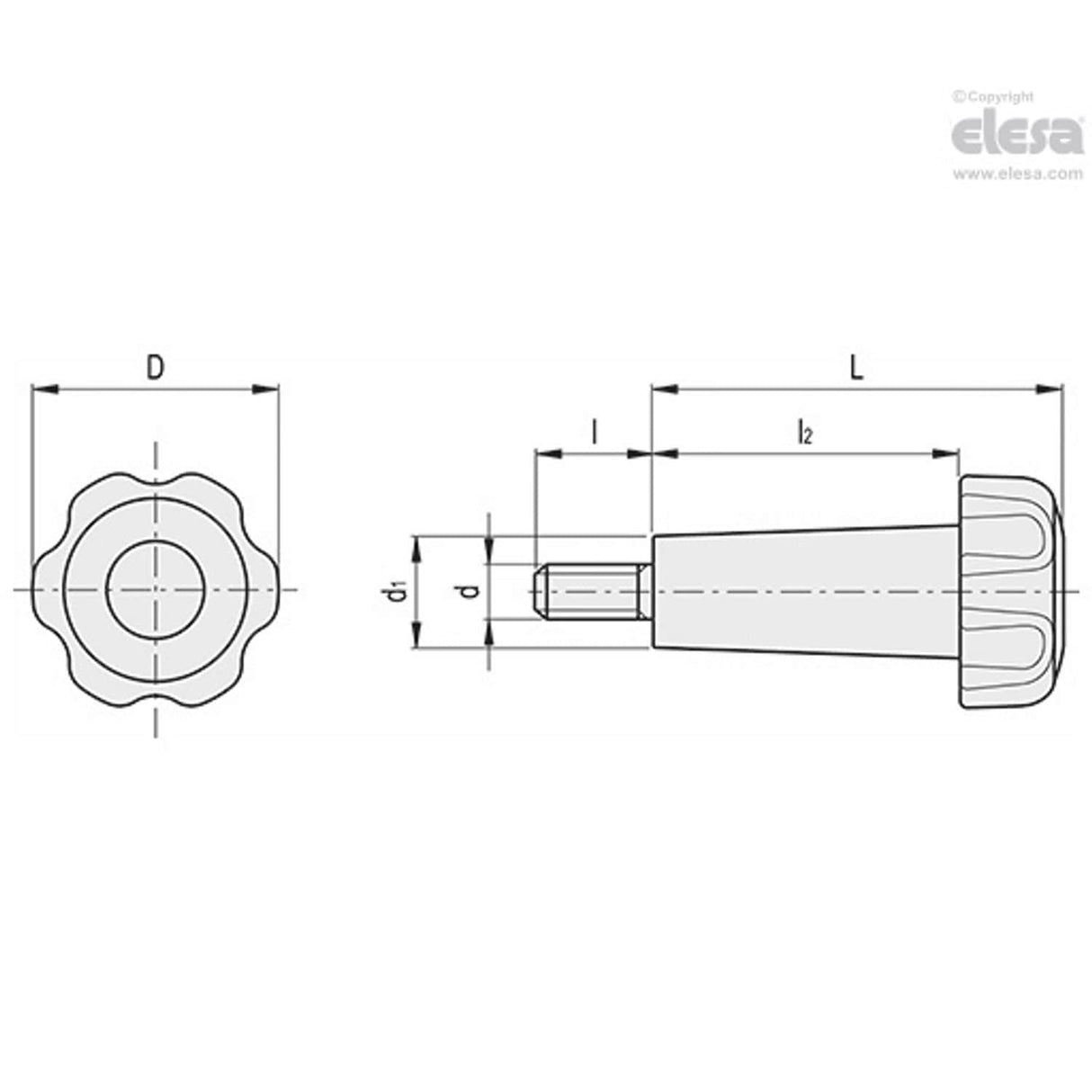 VTL Lobe knobs Technopolymer Zinc-plated steel threaded stud VTL.50/80 p-M10x50-C2