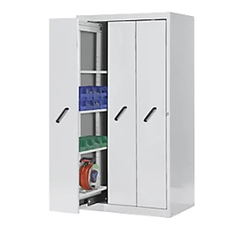Vertical Pull-Out Cupboard With Front Cover Panels, With 4 Shelves, 3 Drawers, Grey