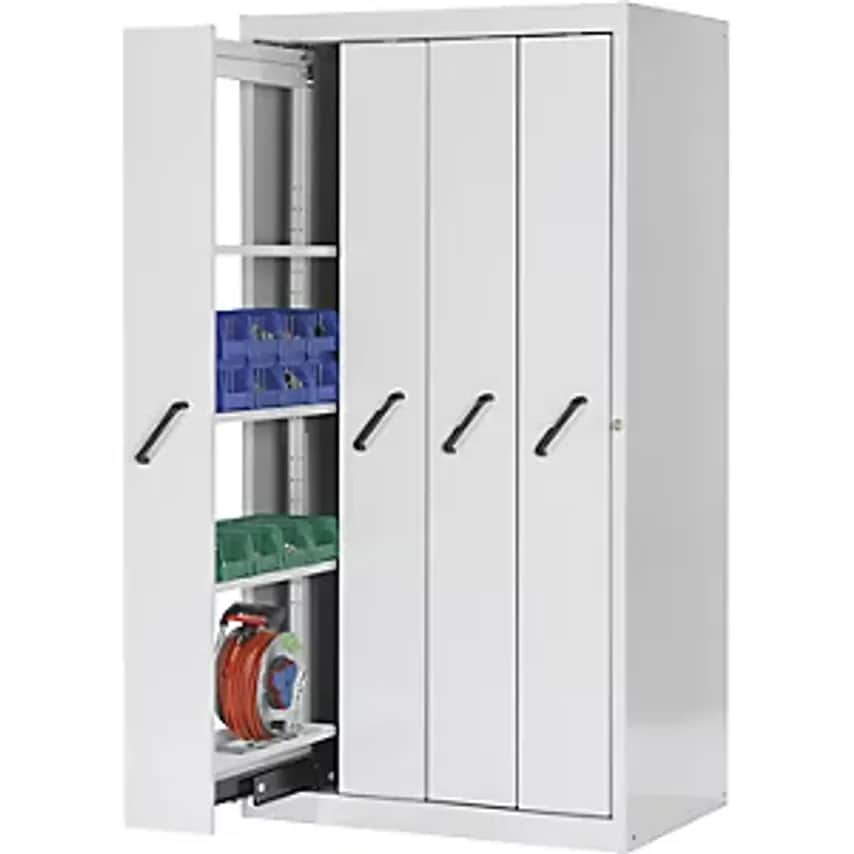 Vertical Pull-Out Cupboard With Front Cover Panels, With 4 Shelves, 4 Drawers, Grey