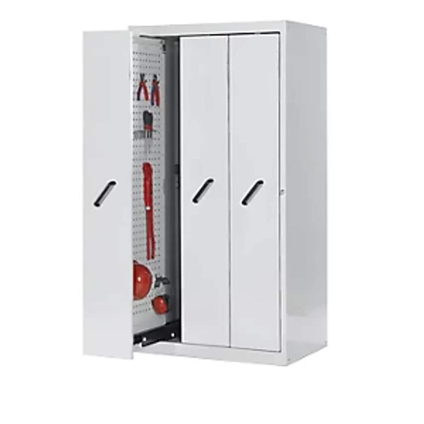 Vertical Pull-Out Cupboard With Front Cover Panels, With Perforated Panels, 3 Drawers, Grey
