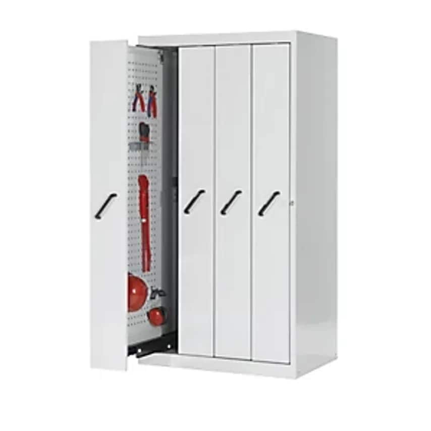 Vertical Pull-Out Cupboard With Front Cover Panels, With Perforated Panels, 4 Drawers, Grey