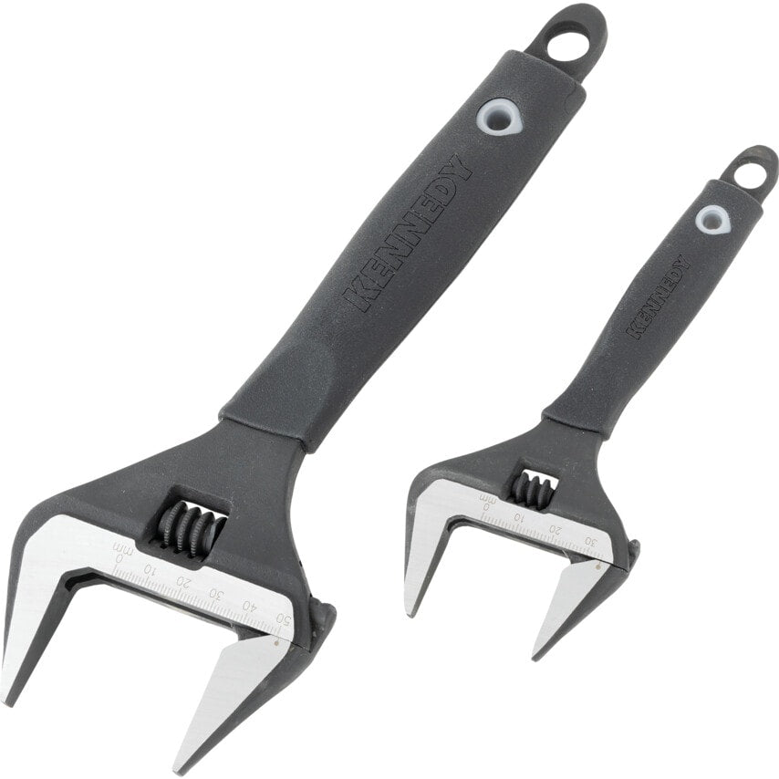 Wide Jaw Adjustable Spanner Set, Steel, Set of 2