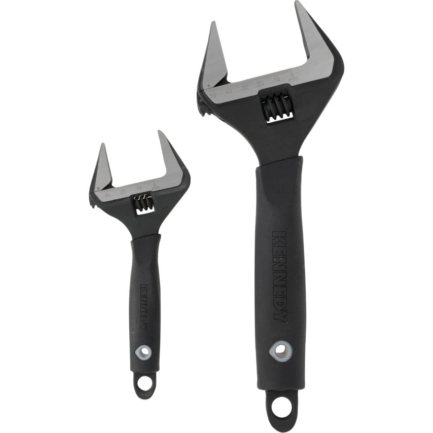 Wide Jaw Adjustable Spanner Set, Steel, Set of 2